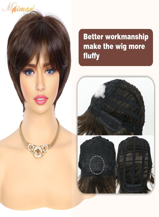 MIMAN Short Brown Pixie Cut Wigs with Bangs Synthetic Hair Wig for Women Party Halloween Costume Cosplay Wigs 4A Natural Layered Hair Wig - Image 4